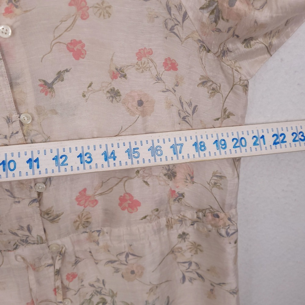 J Jill Top Tunic Sz S Floral Linen Blend Drawstring Waist Coastal Vocation Sheer - Picture 5 of 14